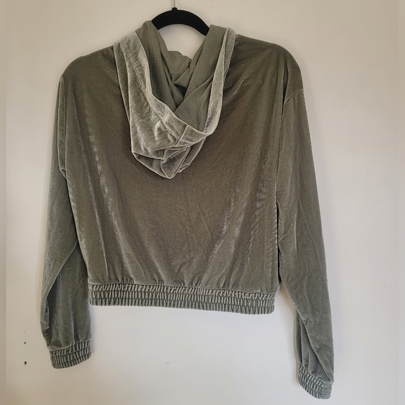 PINK Olive Green Velvet XS crop top hoodie - Picture 6 of 7